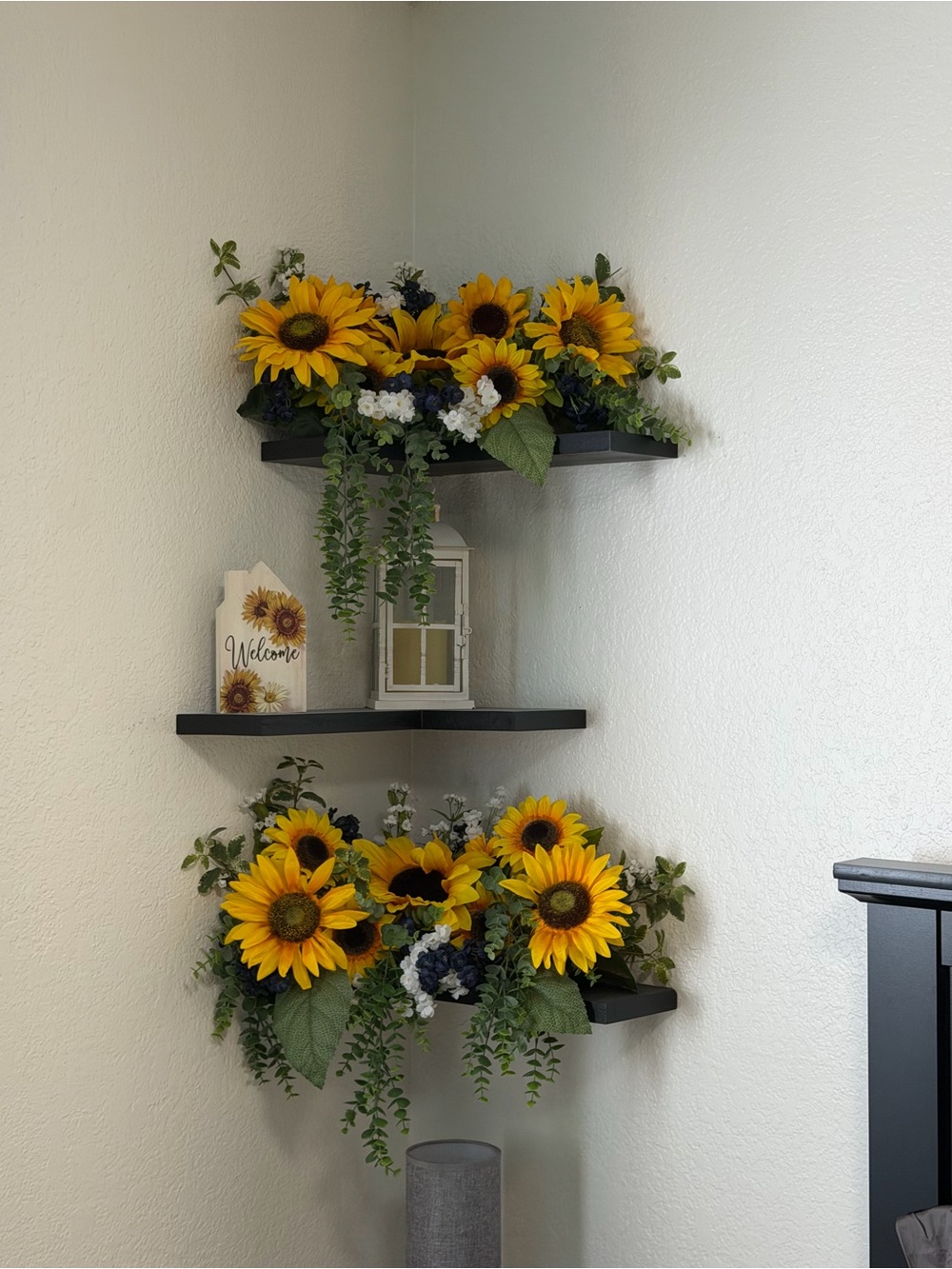 Sunflower Corner Shelf Decor - Yellow Faux Sunflower Arrangement
